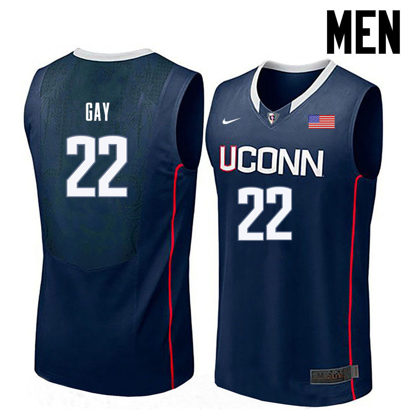 Men Uconn Huskies #22 Rudy Gay College Basketball Jerseys-Navy - Click Image to Close